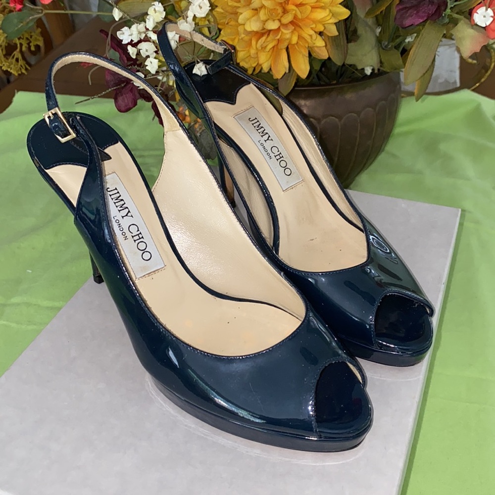 JIMMY CHOO sling stilettos nova dark blue made in Italy. - Picture 10 of 16